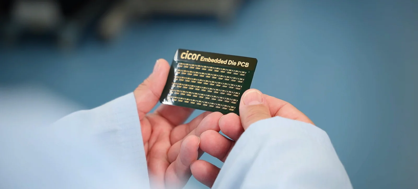 Close-up of Cicor Embedded PCB demonstrator in production environment