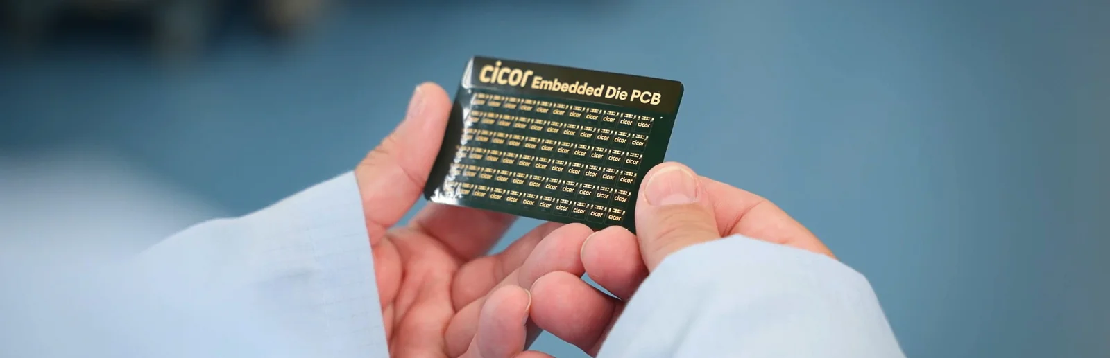 Close-up of Cicor Embedded PCB demonstrator in production environment